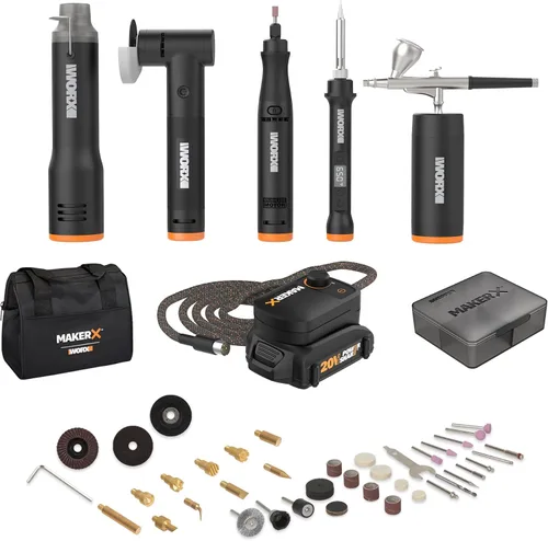 Vista 13 de Worx MAKERX WX992L 20V Kit de herramientas de manualidades (2 piezas) - Herramienta giratoria + cepillo de aire