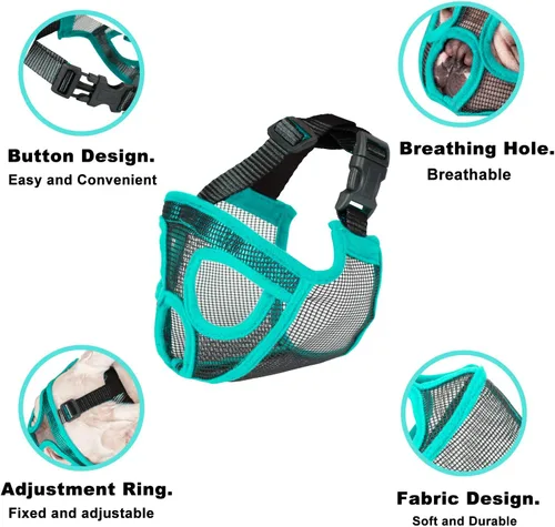 Vista 4 de Bozal corto para perro, bozal de malla suave para bulldog francés para perros con lazo ajustable (S, verde)