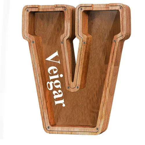 Vista 14 de Alcancía de madera grande personalizada con letras – Alcancía de letras para niños y niñas, regalo de cumpleaños (A)