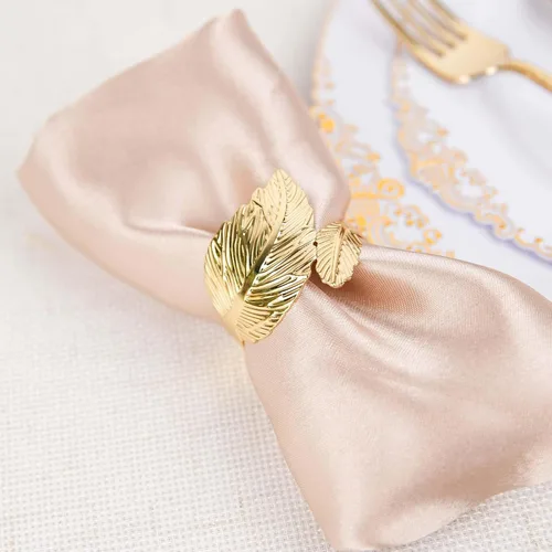 Vista 6 de Efavormart - Servilleteros de lino con hojas ornamentadas de oro metálico, paquete de 4