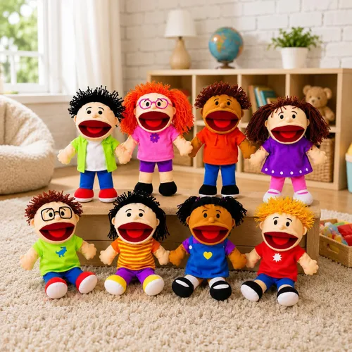 Vista 8 de Fun Express – Muñecos de felpa Happy kids Colección multiétnica (1 paquete de 8), Multicolor