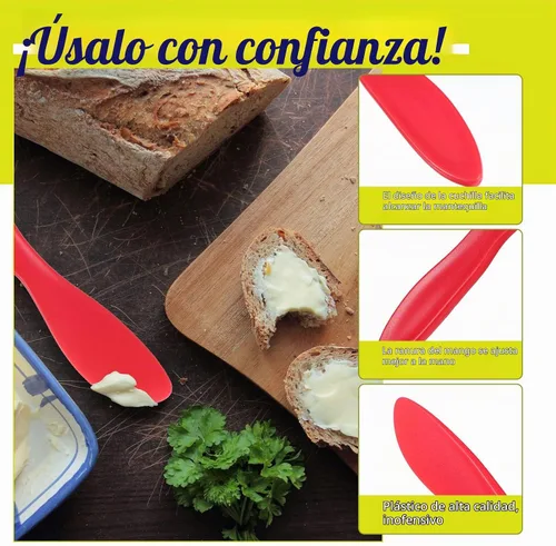 Vista 3 de 10 cuchillos de plástico para esparcir mantequilla, rojo, verde