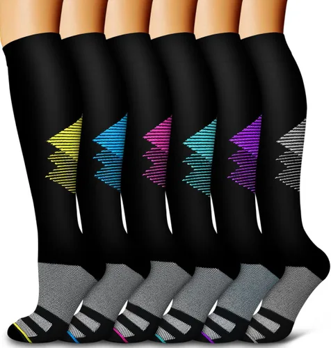 Vista 26 de Bluemaple Paquete de 6 calcetines de compresión de cobre para mujeres y hombres, el mejor apoyo para médicos, correr, enfermería, atletismo