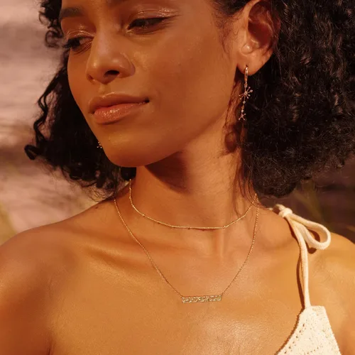 Vista 2 de Fettero Collar con colgante de oro gargantilla en capas con moneda abierta círculo de karma completamente nueva luna creciente chapada en oro de 14