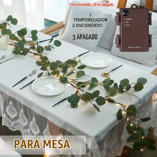 Vista 2 de Birchlitland Guirnalda de luces decorativas de 6 pies, 96 luces LED de hadas, guirnaldas de ramas de eucalipto iluminadas con temporizador, funciona
