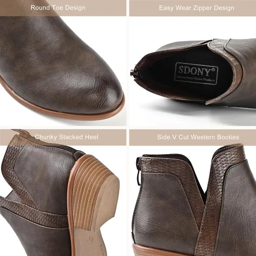 Vista 3 de SDONY Botines de tacón bajo para mujer, botines gruesos y elegantes con cremallera para mujer