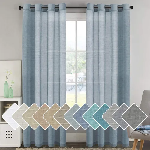 Vista 140 de H.VERSAILTEX Cortinas de lino de mezcla natural para sala de estar/cortinas de lino semitransparentes reductoras de luz de 54 pulgadas de largo