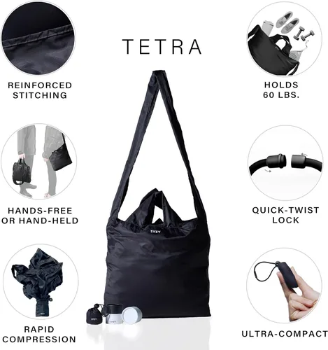 Vista 4 de SYZY Bolsa de viaje más compacta del mundo, portátil, para compras, playa, mercado, reutilizable, plegable, rellenable