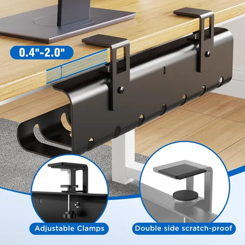 Vista 2 de Paquete de 2 bandejas de organización de cables debajo del escritorio sin taladrar de 33.8 pulgadas, organización de cables debajo del escritorio