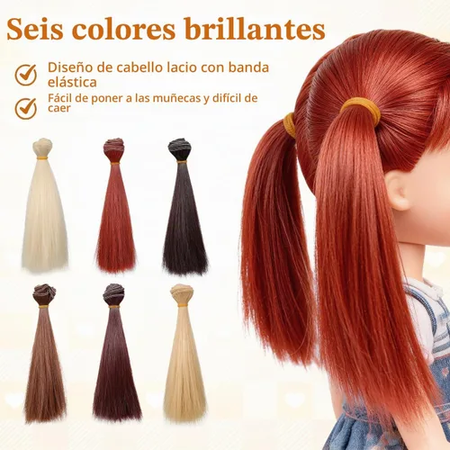 Vista 3 de 6 extensiones de cabello lacio resistente al calor para muñeca BJD Reborn