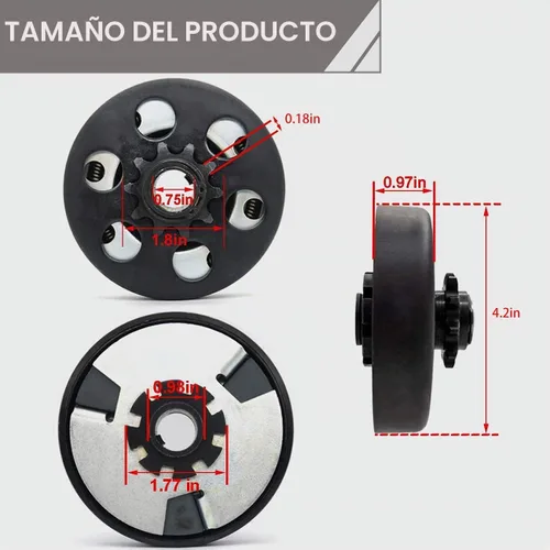 Vista 3 de Embrague centrífugo, embrague Go Kart de 3/4" de diámetro interior, 10 dientes, para cadena #40/#41/#420, compatible con mini bicicleta, Go Kart