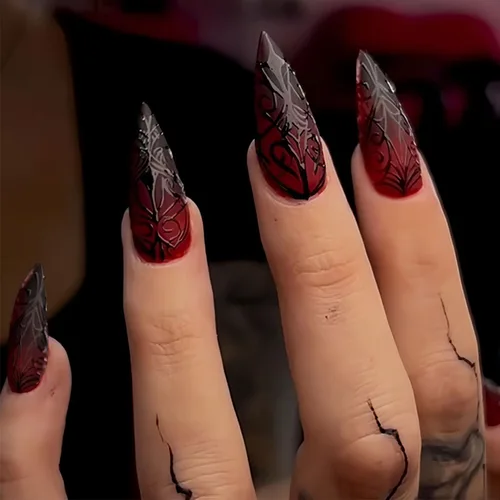Vista 22 de RIICFDD - Uñas largas a presión con forma de almendra, punta de uñas con lazo grande, color rosa nude, con dijes de lazo negro, uñas postizas