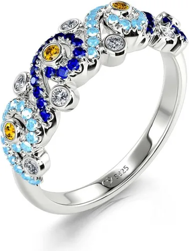 Vista 2 de Jeulia Anillo de compromiso de la noche estrellada de corte redondo circonita cúbica de plata de ley con diamantes de imitación, a la moda