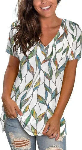 Vista 29 de Sipaya - Camiseta de mujer con cuello en V, básica, de ajuste suelto, manga corta, estilo casual
