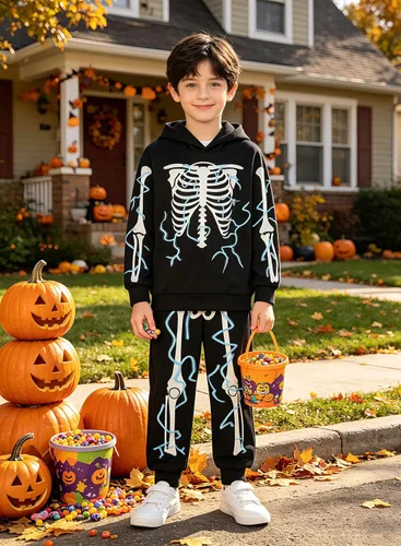Vista 3 de Conjunto de pantalones con capucha y capucha para niños y niñas de 5 a 12 años Halloween 5