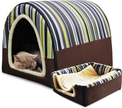 Vista 15 de Cama para gato o cama para perro, 2 formas de uso, casa de mascotas para interior con alfombra esponjosa, cubierta extraíble y lavable, fondo Grúas