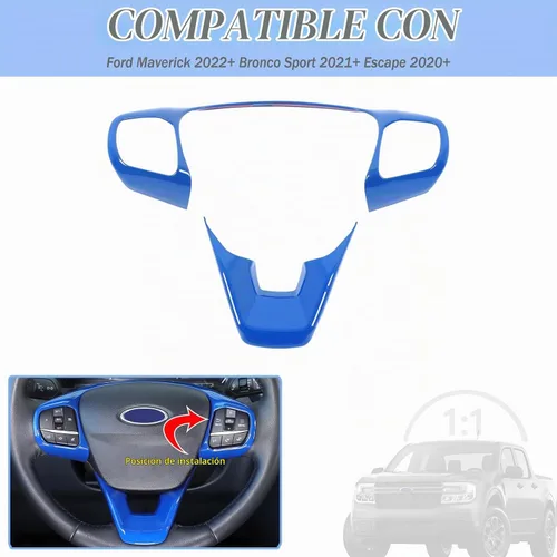 Vista 2 de Aunginsy Marco de Botón de Dirección de Control Central Trim Compatible con Ford Maverick 2022+ Bronco Sport 2021+ Escape 2020+ Consola Central Azul