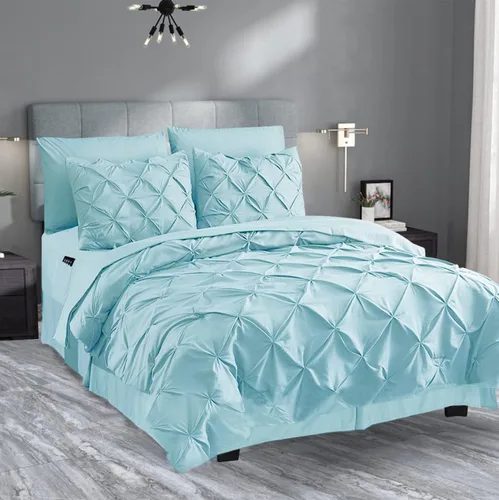Vista 3 de Elegant Comfort Juego de edredón plisado de 8 piezas, juego suave y sedoso que incluye juego de sábanas con bolsillos de almacenamiento, edredón