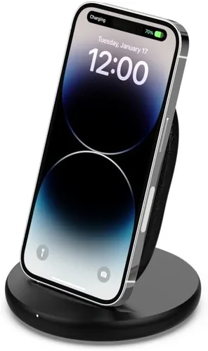 Vista 5 de Belkin Cargador inalámbrico de carga rápida de 10 W - Soporte de cargador certificado Qi para iPhone, Samsung Galaxy - Carga mientras escuchas