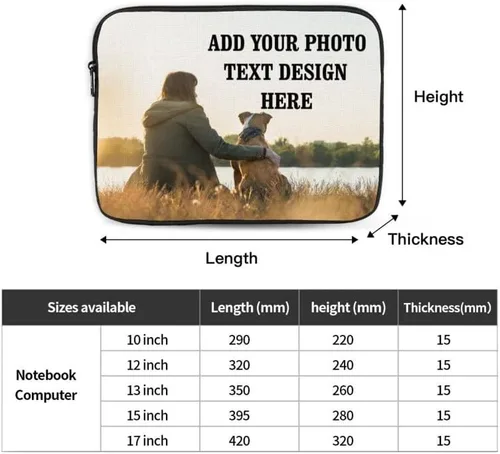 Vista 4 de Funda personalizada para computadora portátil, bolsa personalizada para computadora portátil, funda personalizada para computadora portátil, texto