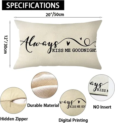 Vista 6 de Ogiselestyle Fundas de almohada de granja con citas "Always Kiss Me Goodnight" de 12 x 20 pulgadas, fundas de almohada lumbares decorativas