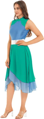 Vista 4 de JanJean Vestido de baile lírico para mujer, bloque de color, gasa, patchwork, perforación, vestido de alabanza