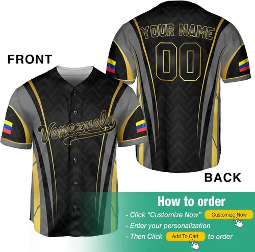 Vista 2 de Camiseta de béisbol personalizada de Venezuela para hombres, camiseta de béisbol personalizada de Venezuela, camiseta de fútbol de Venezuela