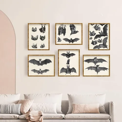 Vista 3 de FREEBLOSS Juego de 9 impresiones artísticas de pared con temática de murciélagos de 8 x 10 pulgadas, vintage, retro, hipster, gótico, pósteres