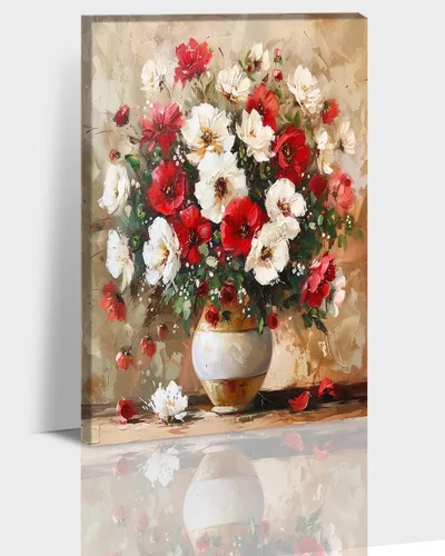 Vista 22 de Hzddty Lienzo de flores rojas de amapola para pared, pintura floral abstracta para paredes, imágenes de flores con estampado floral, decoración