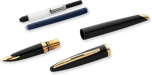 Vista 7 de Pluma estilográfica Waterman Carene Deluxe con punta mediana de oro macizo y tinta azul (S0699940), negro, dorado (Black Sea and Gold)