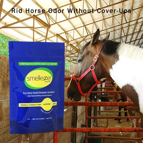 Vista 7 de SMELLEZE Refrescante natural para puestos de caballo y eliminador de olores: gránulos de 2 libras. Elimina el olor de la orina y las heces. Mantiene