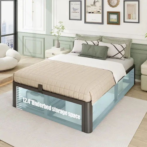 Vista 7 de Bilily - Base de cama Queen de metal resistente de 14 pulgadas con esquinas redondeadas y orificios para cabecero, retenedores de colchón de 3500