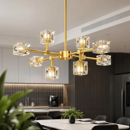 Vista 18 de Lámpara de techo de cristal Sputnik dorada, lámpara de montaje Dorado-4 luces