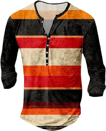 Vista 25 de MARSVOVO Camisetas Henley para hombre, camisetas gráficas artísticas, cuello en V, sin cuello, manga larga, casual, ajustadas, camisas