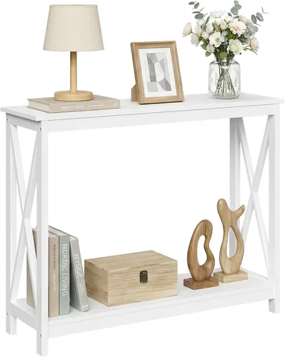 Vista 13 de ZenStyle Mesa auxiliar de sofá con 2 estantes de almacenamiento, mesa decorativa estrecha para entrada, pasillo, sala de estar, 39.3 pulgadas