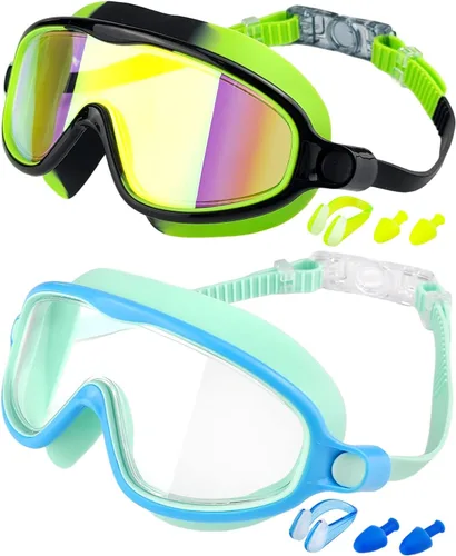 Vista 24 de Swim Goggles 2 Pack, Wide View Anti Fog&UV Swimming Goggles for Audlt, No Leak Pool Beach Essentials for Men Women Azul claro y rosa espejado