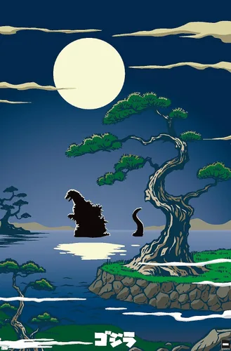 Vista 9 de Trends International Godzilla - Póster de pared de lago, 22.4 pulgadas de largo x 14.7 pulgadas, versión enmarcada en madera de granero