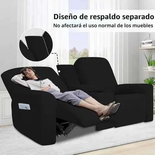 Vista 4 de Easy-Going 1 pieza sofá biplaza reclinable con funda de consola central Negro