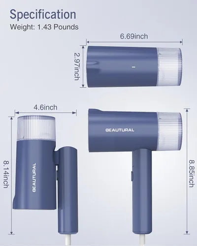 Vista 7 de BEAUTURAL Vaporizador para ropa, removedor de arrugas portátil de ropa, calentamiento rápido de 30 segundos, plegable y de mano, solo 120 V