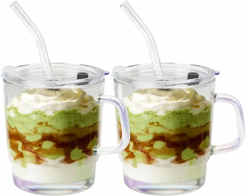 Vista 14 de Luxfuel Vaso Tumbler de Agua de Vidrio de 13 onzas con Pajita y Tapa, Tazas Reutilizables para Café Helado, Té Helado, Vaso Tumbler de Vidrio
