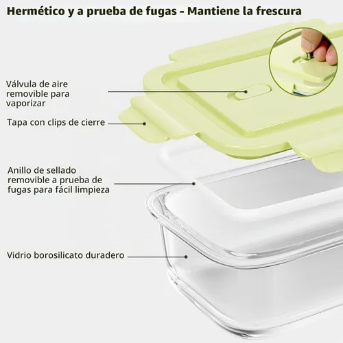 Vista 2 de Paquete de 5 recipientes de vidrio de 20 onzas con tapas de ventilación de aire, recipiente de almacenamiento de alimentos de vidrio borosilicato