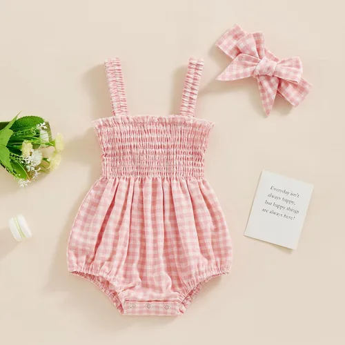 Vista 2 de Conjunto de ropa de verano sin mangas para bebé recién nacida, con volantes y cuello halter