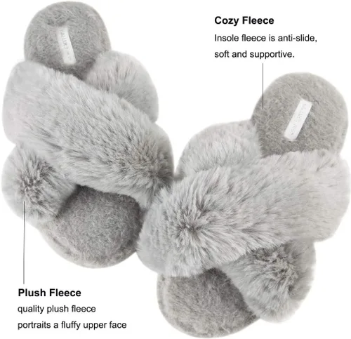 Vista 2 de Pantuflas para mujer, cruzadas, de vellón suave, para interior o exterior