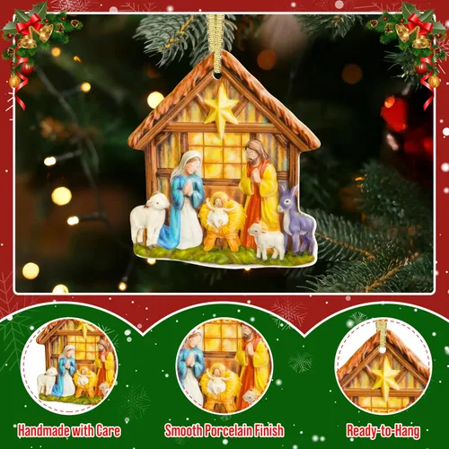 Vista 3 de TEEZWONDER Regalos navideños cristianos para mujeres y hombres - O Holy Night Adornos navideños de natividad en porcelana 3D 2025 - Regalos