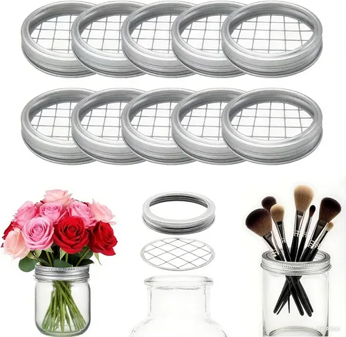 Vista 8 de Paquete de 10 tarros Mason con tapa de rana de flores Mason Grid Organizador de flores para el día de San Valentín, hogar, cocina, oficina, boca