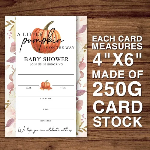 Vista 3 de JY023 - Invitaciones para baby shower de otoño con diseño de calabaza dulce está en camino, hojas de otoño, tema de otoño, paquete de 20 tarjetas