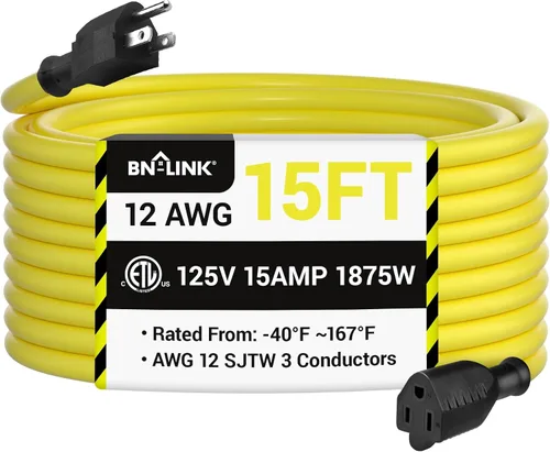 Vista 8 de BN-LINK Cable de extensión para electrodomésticos de 3 pies, cable de alimentación resistente de 15 amperios, 14/3 SPT-3, enchufe plano con conexión