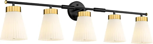 Vista 26 de HWH - Lámpara de pared para interiores, moderno aplique de pared con pantalla de vidrio a rayas blancas esmeriladas, aplique de pared individual