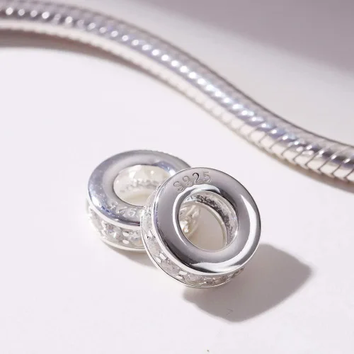 Vista 2 de 925 plata esterlina espaciador encanto grano con CZ transparente para pulseras Pandora Charms