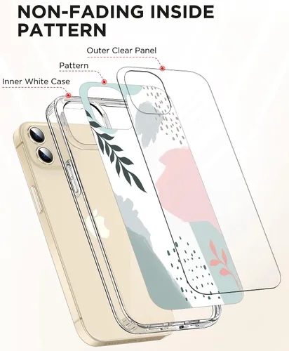 Vista 5 de Funda para iPhone 12 para mujer, [con protector de pantalla] ajuste delgado, diseño floral bohemio, lindo iPhone 12 Pro, patrón que nunca se
